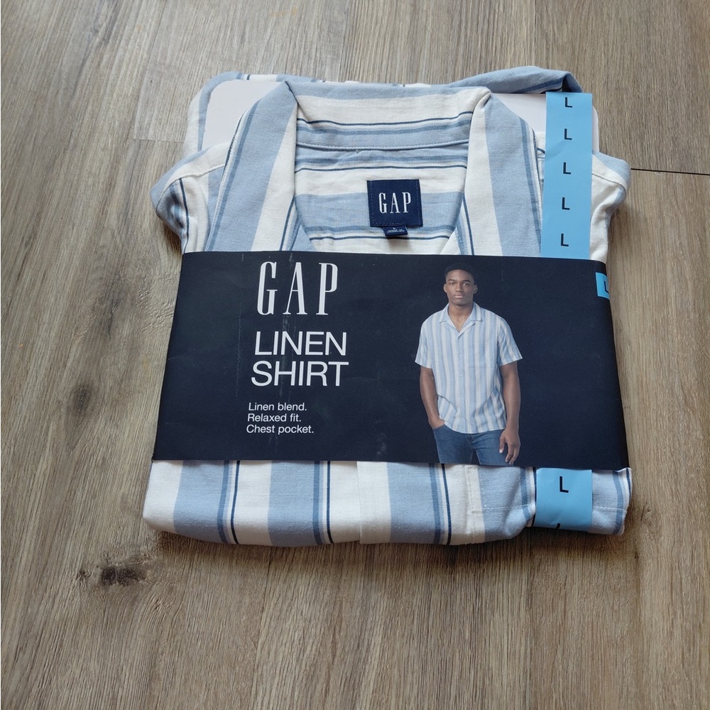 GAP Light Blue and White Striped Linen Shirt